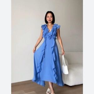 H&M Blue Flounced Chiffon Dress. XL. NWT. Sold out